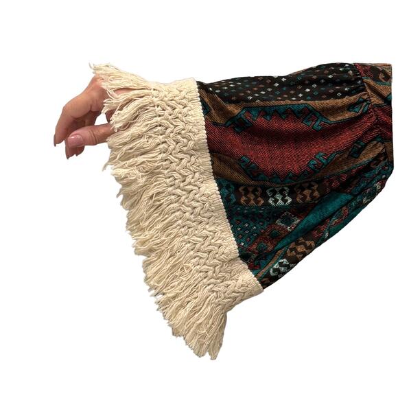 Stretchy Boho Bell Sleeve Fringe Western Southwestern Off Shoulder Sexy Dress XL - Picture 3 of 9